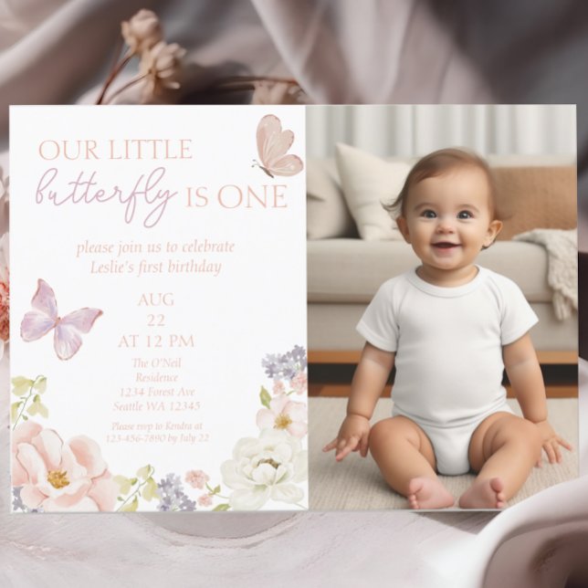 Invitación Whimsical Butterfly Garden First Birday Photo (Subido por el creador)