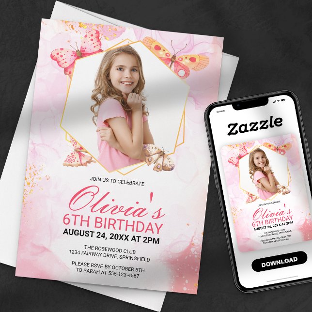 Invitación Whimsical Butterfly Kiss Chica foto Cumpleaños (Subido por el creador)