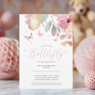 Invitación Whimsical Butterfly Pink Floral Baby Shower