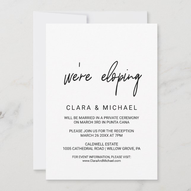 Invitación Whimsical Calligraphy Elopement (Anverso)