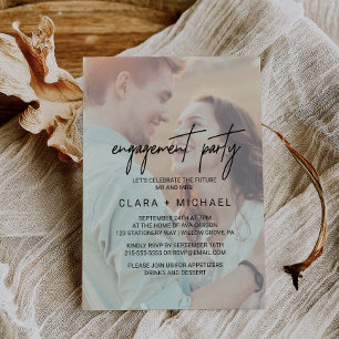 Invitación Whimsical Calligraphy Faded Photo Engagement Party