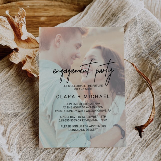 Invitación Whimsical Calligraphy Faded Photo Engagement Party (Subido por el creador)