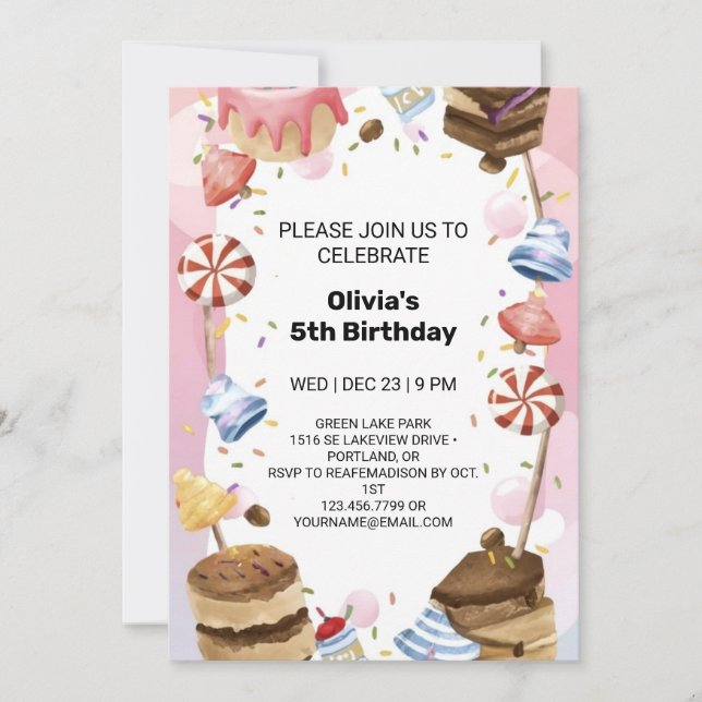 Invitación Whimsical Candyland Birthday Fun para los niños (Anverso)