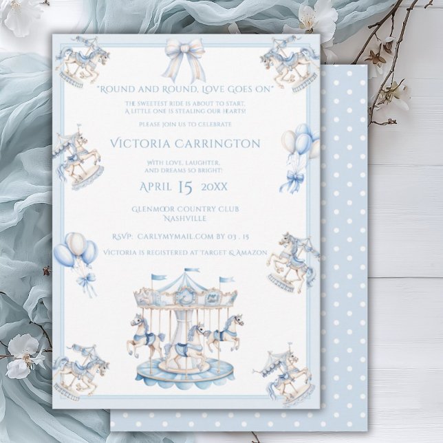 Invitación Whimsical Carousel Blue Boy Baby Shower (Subido por el creador)