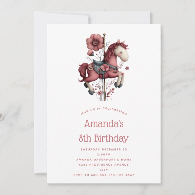 Invitación Whimsical Carousel Horse Image Birthday (Anverso)