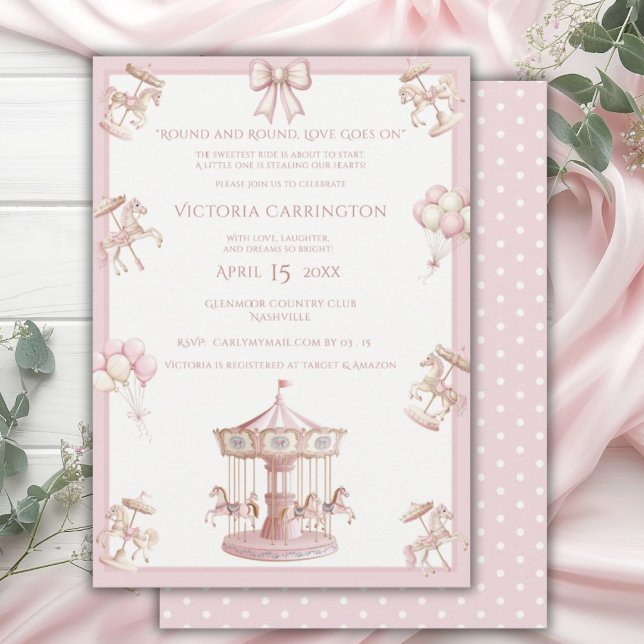 Invitación Whimsical Carousel Pink Baby Shower (Subido por el creador)