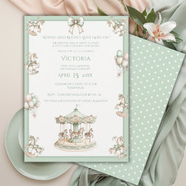 Invitación Whimsical Carousel Sage Green Baby Shower