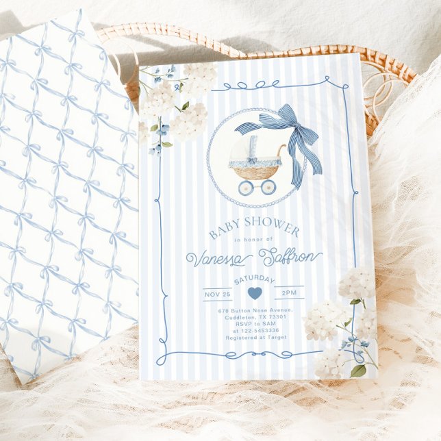 Invitación Whimsical Carriage French nursery Blue Baby shower (Subido por el creador)