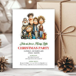 Invitación Whimsical Cartoon Family Red Green Holiday Invite