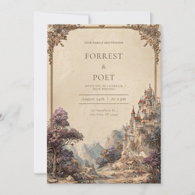 Invitación Whimsical Castle Woodland Boda (Anverso)