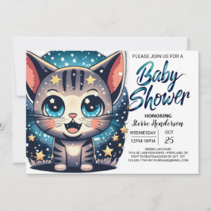 Invitación Whimsical Cat Editable Boy Baby Shower