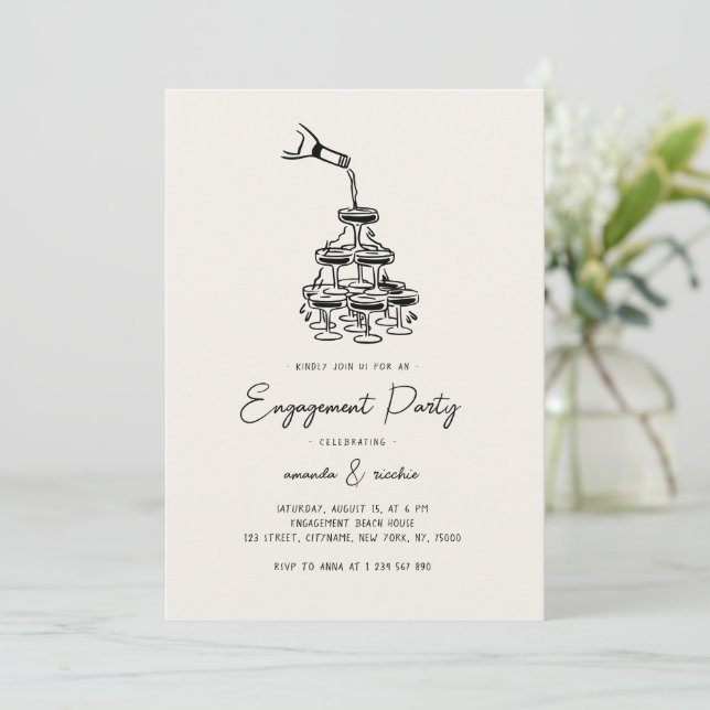 Invitación Whimsical Champagne Bubbly Tower Engagement Party (Anverso de pie)