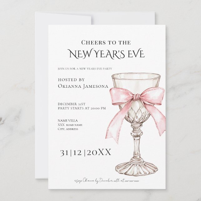 Invitación Whimsical  Champagne New Year's Eve Party  (Anverso)
