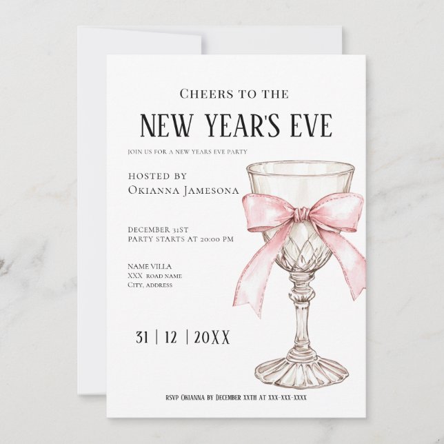 Invitación Whimsical  Champagne New Year's Eve Party  (Anverso)