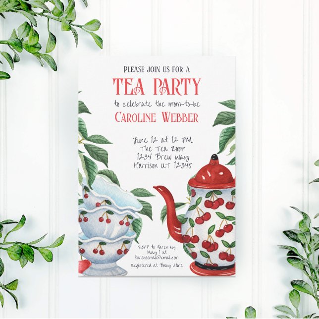 Invitación Whimsical Cherry Tea Fiesta Shower (Subido por el creador)