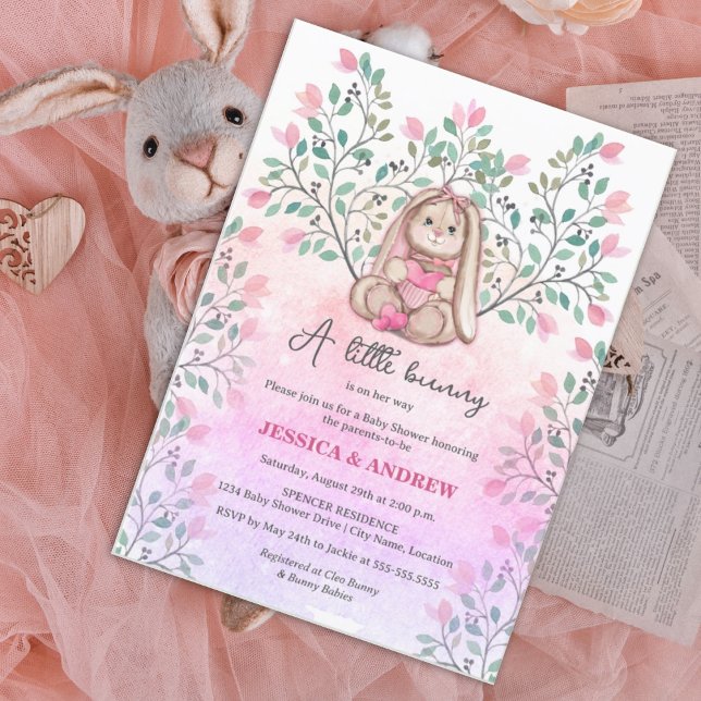 Invitación Whimsical Chica Bunny Floral Baby Shower (Subido por el creador)