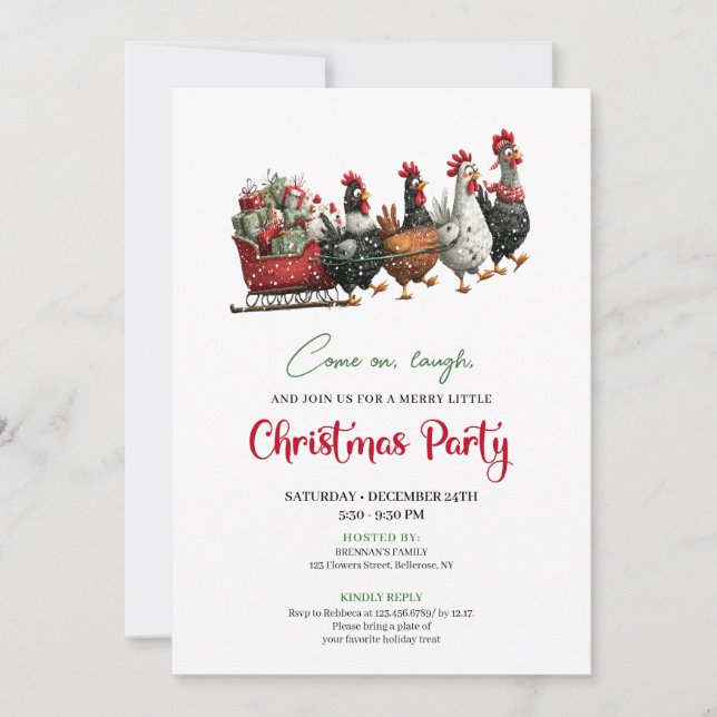 Invitación Whimsical Chickens Holiday Celebration Party Card (Anverso)