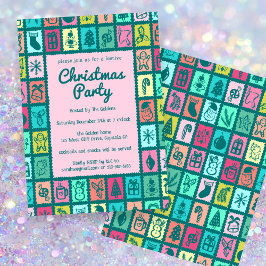 Invitación Whimsical Christmas Grid Cute Custom HOLIDAY PARTY