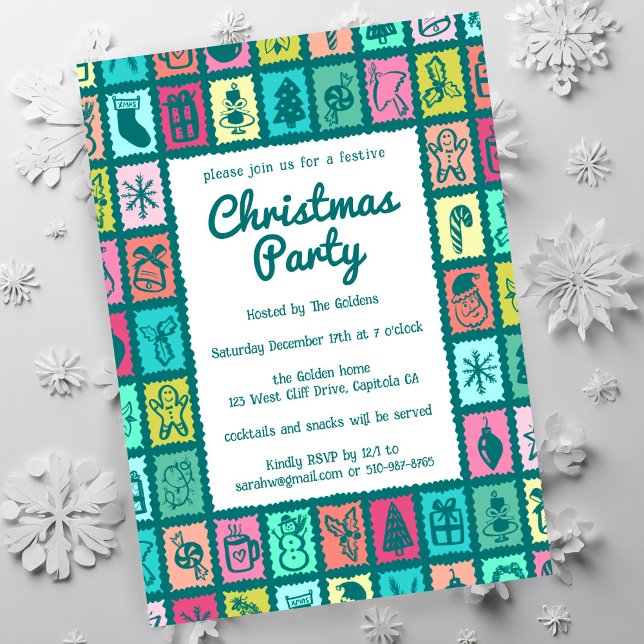 Invitación Whimsical Christmas Grid Cute Custom HOLIDAY PARTY (Whimsical Christmas Grid Cute Custom HOLIDAY PARTY Invitation
)