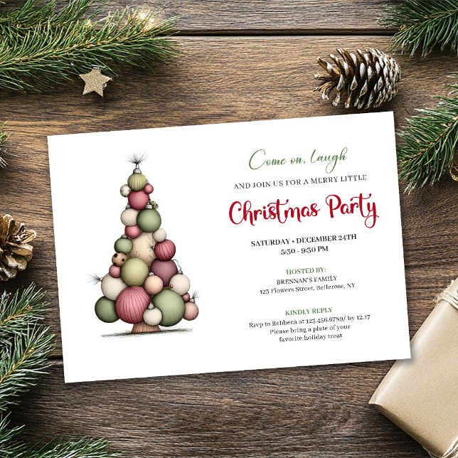 Invitación Whimsical Christmas Tree Red Green Holiday Invite (Whimsical Christmas Tree Red Green Holiday Invite)