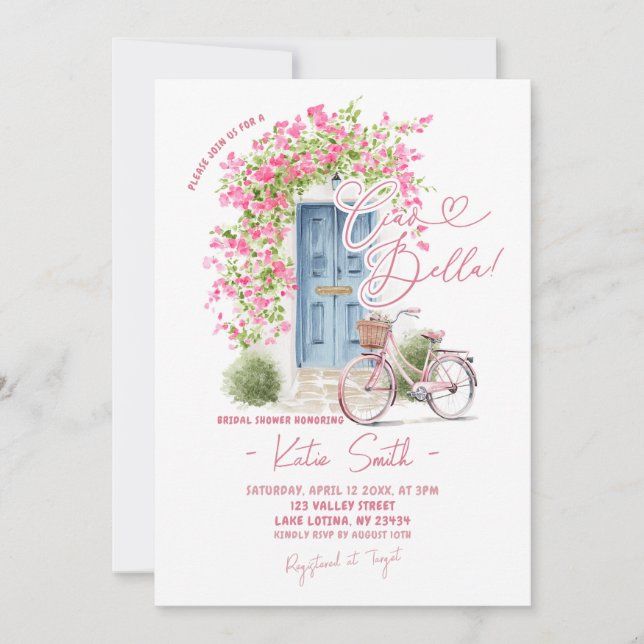 Invitación Whimsical Ciao Bella Italian Bridal Shower (Anverso)