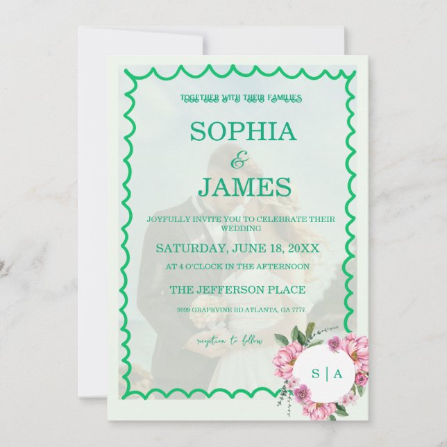 Invitación Whimsical Citrus Green & flower Wedding  (Anverso)