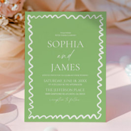 Invitación Whimsical Citrus Green Wavy Border Wedding