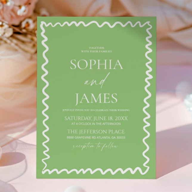 Invitación Whimsical Citrus Green Wavy Border Wedding (Subido por el creador)