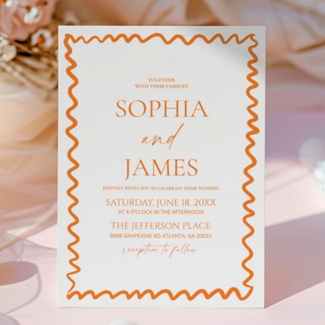 Invitación Whimsical Citrus Orange Wavy Border Wedding (Subido por el creador)