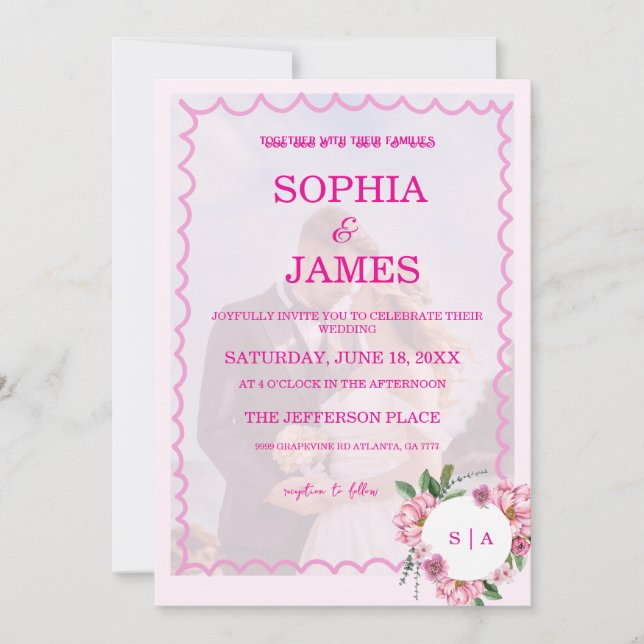 Invitación Whimsical Citrus pink & flower Wedding  Invitatio (Anverso)