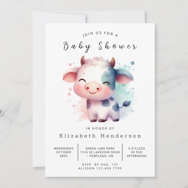 Invitación Whimsical Classic Stylish Cow Baby Shower (Anverso)