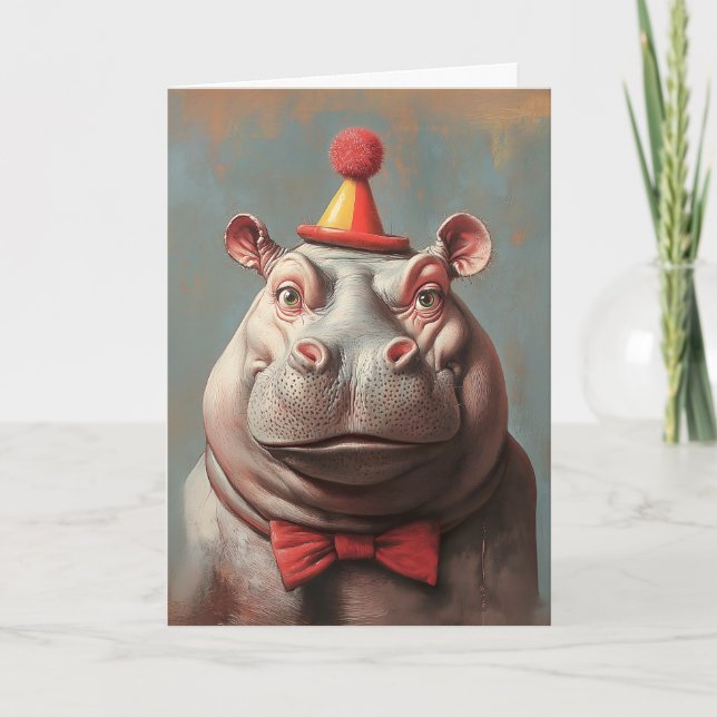 Invitación Whimsical Clown Hippo Retrato (Anverso)