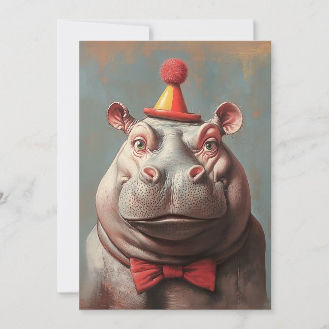 Invitación Whimsical Clown Hippo Retrato (Anverso)