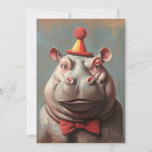 Invitación Whimsical Clown Hippo Retrato