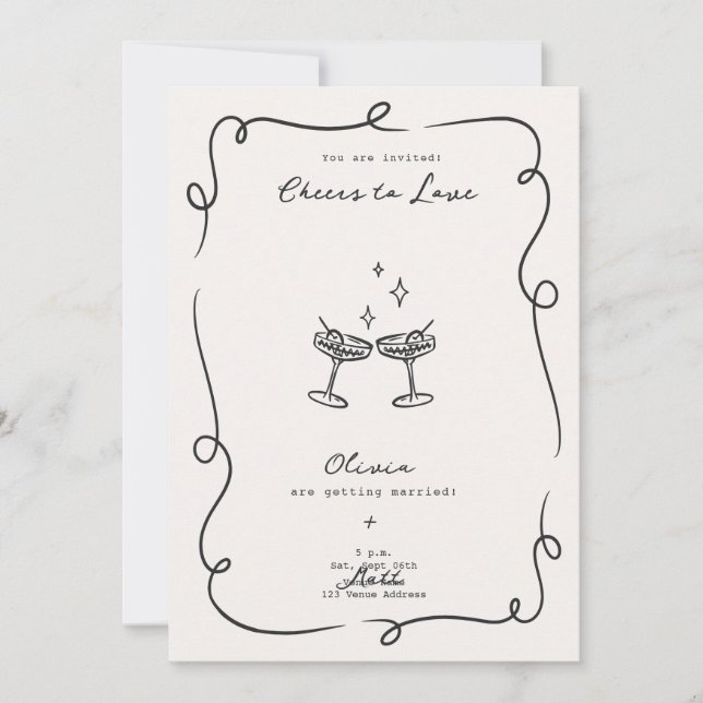 Invitación Whimsical Cocktail Minimalist Wedding  (Anverso)