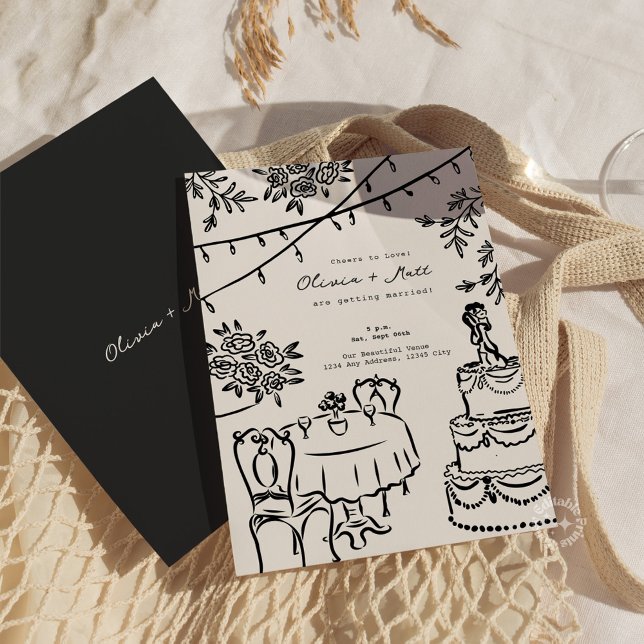 Invitación Whimsical Cocktail Minimalist Wedding Invitation (Whimsical Cocktail Minimalist Wedding Invitation)