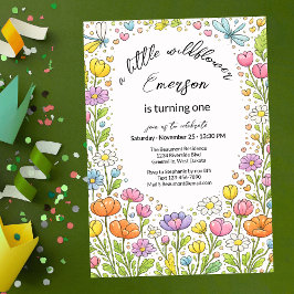 Invitación Whimsical Colorful Little Wildflower 1st Birthday 