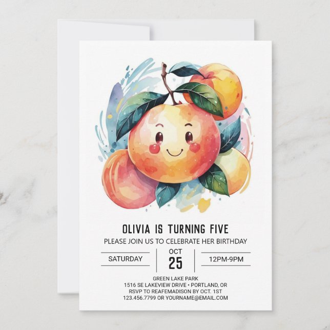 Invitación Whimsical Colorful Peach Birday (Anverso)