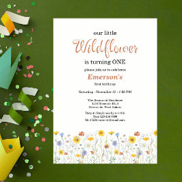 Invitación Whimsical Colorful Wildflower 1st Birthday Party