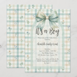 Invitación Whimsical Coquette Blue Gingham Baby Shower TMF26