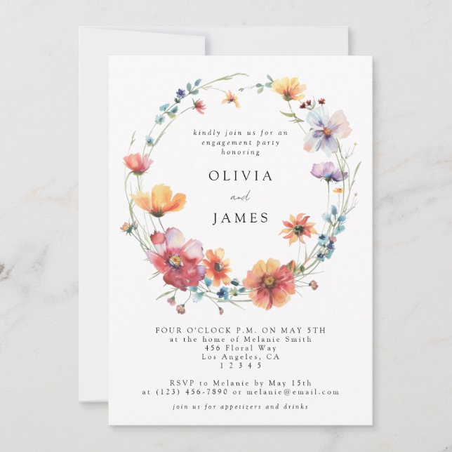 Invitación Whimsical Country Wildflower Engagement Party (Anverso)
