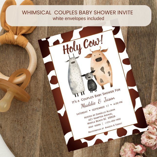 Invitación Whimsical Cow Family Couples Tema Baby Shower (Subido por el creador)