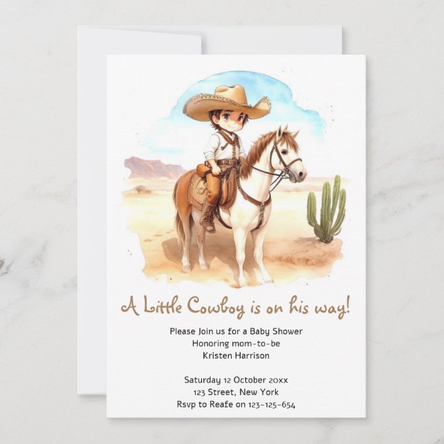 Invitación Whimsical Cowboy Adventure Baby Shower (Anverso)