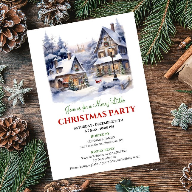 Invitación Whimsical cozy Christmas village winter scene  (Whimsical cozy Christmas village winter scene invite)
