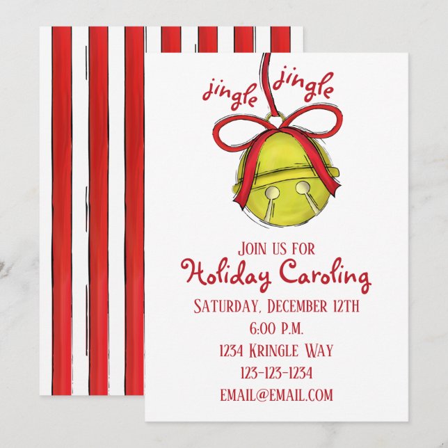Invitación Whimsical Cuidad Gold Jingle Bell Holiday Party (Anverso / Reverso)