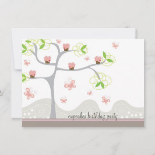 Invitación Whimsical Cupcakes Tree Butterflies Dulce Cumpleañ