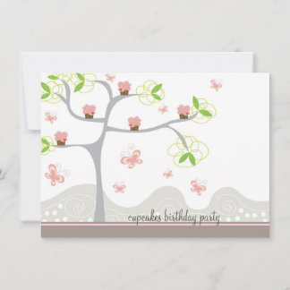 Invitación Whimsical Cupcakes Tree Butterflies Dulce Cumpleañ
