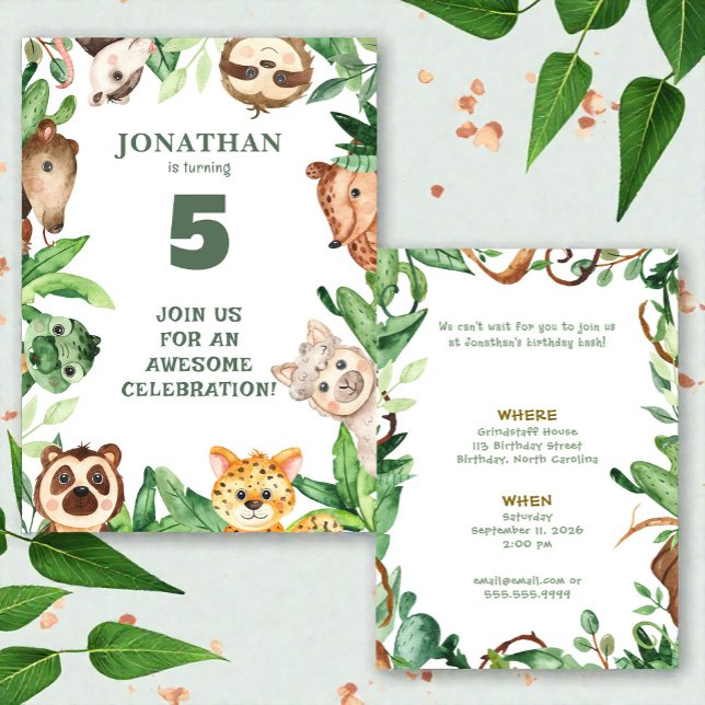Invitación Whimsical Custom Animal Jungle Birthday Invitation (Subido por el creador)