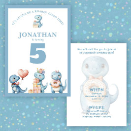 Invitación Whimsical Custom Blue Dinosaur Birthday Invitation