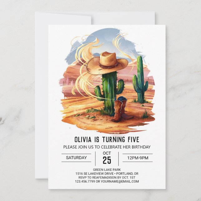 Invitación Whimsical Cute Cowboy Birday (Anverso)